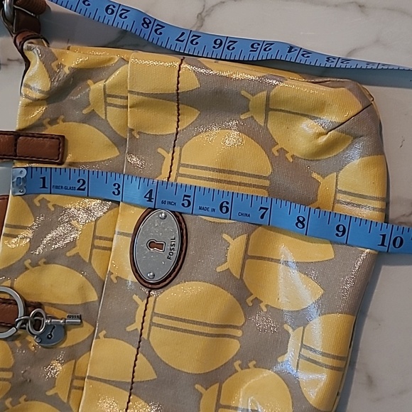 Fossil Key-Per Yellow Tan Ladybugs Coated Canvas Leather Top Handles Crossbody - Picture 15 of 15
